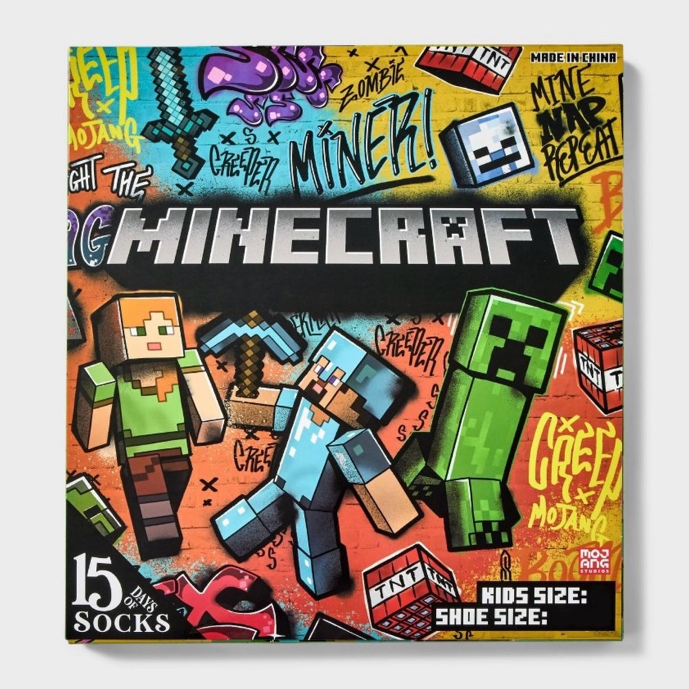🆕 Minecraft Creeper Boys 15 Days of Socks Gift Set Advent Calendar